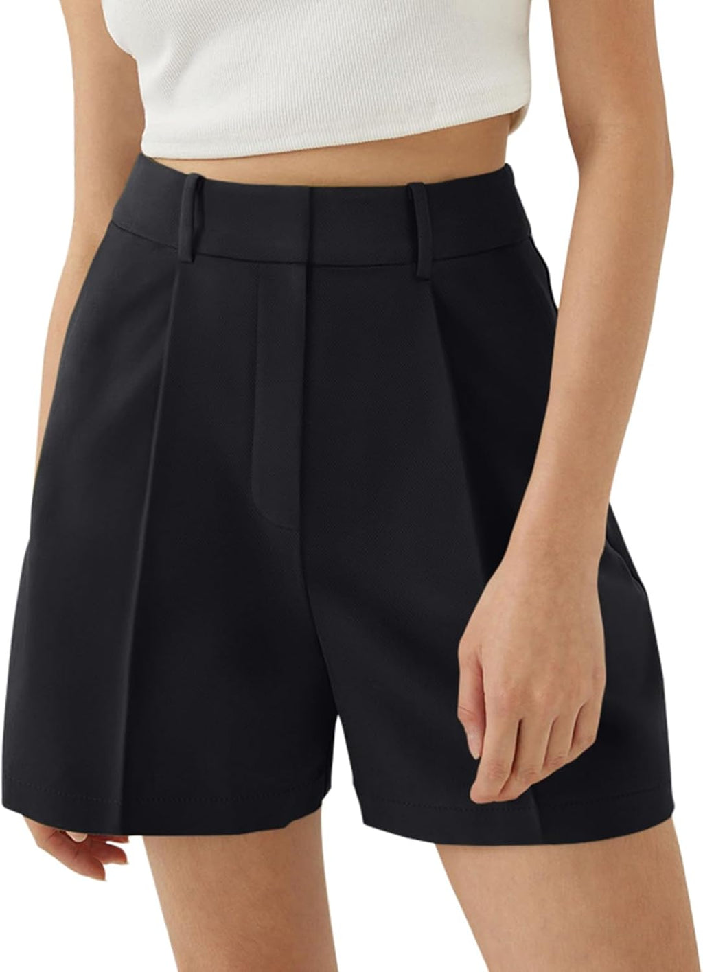 Celine - High Waist Tailored Pleated Shorts with Pockets for Smart Casual Summer Style