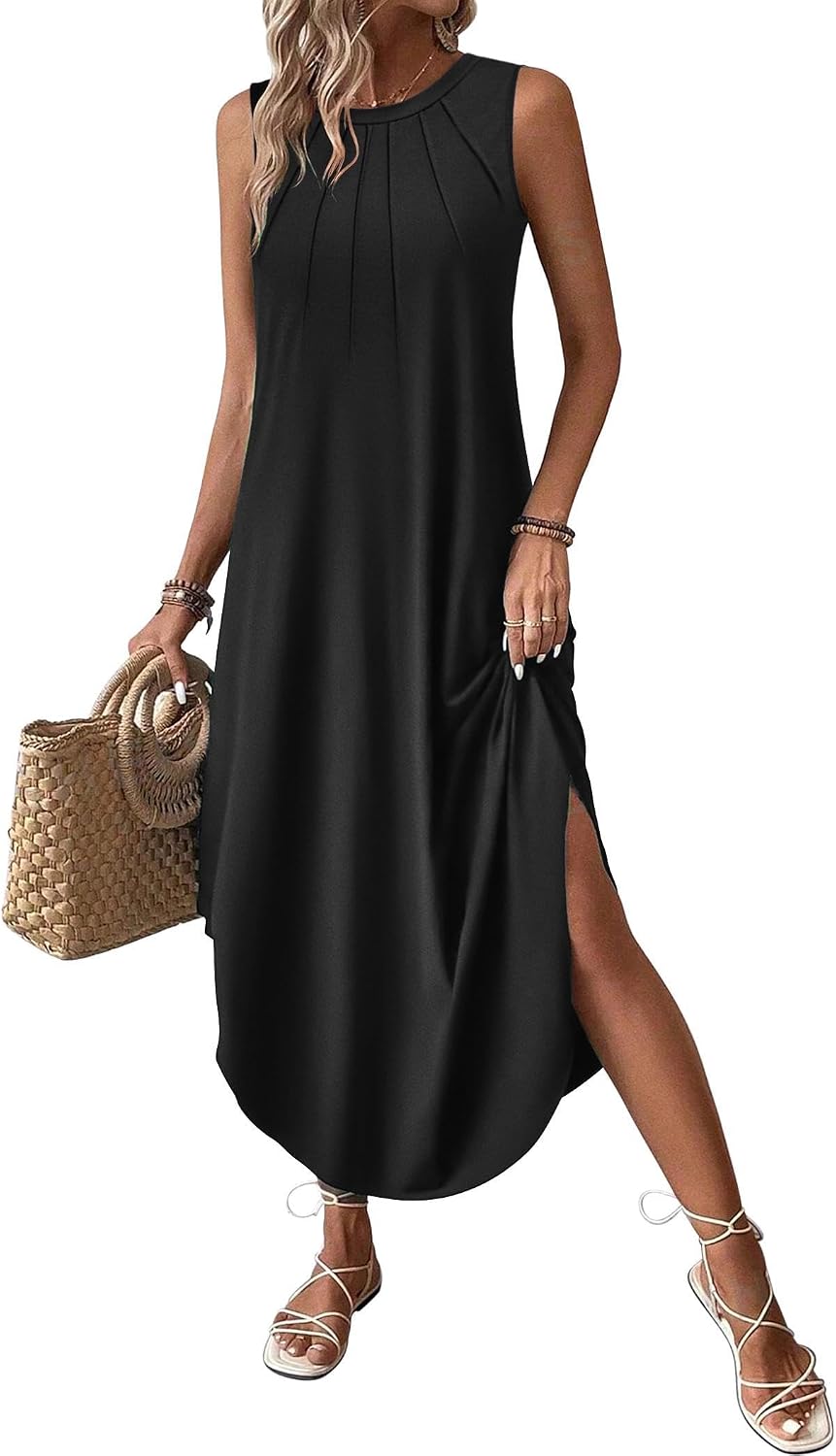 Élodiane Women's Tropical Floral Maxi Dress with Side Slit & Pockets