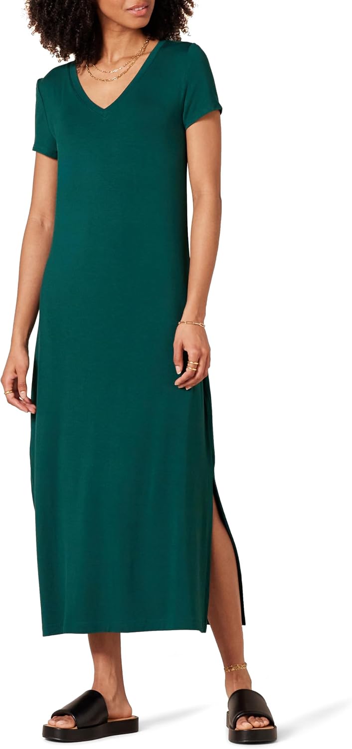 Élise Women's V-Neck Jersey Midi Dress with Side Slits