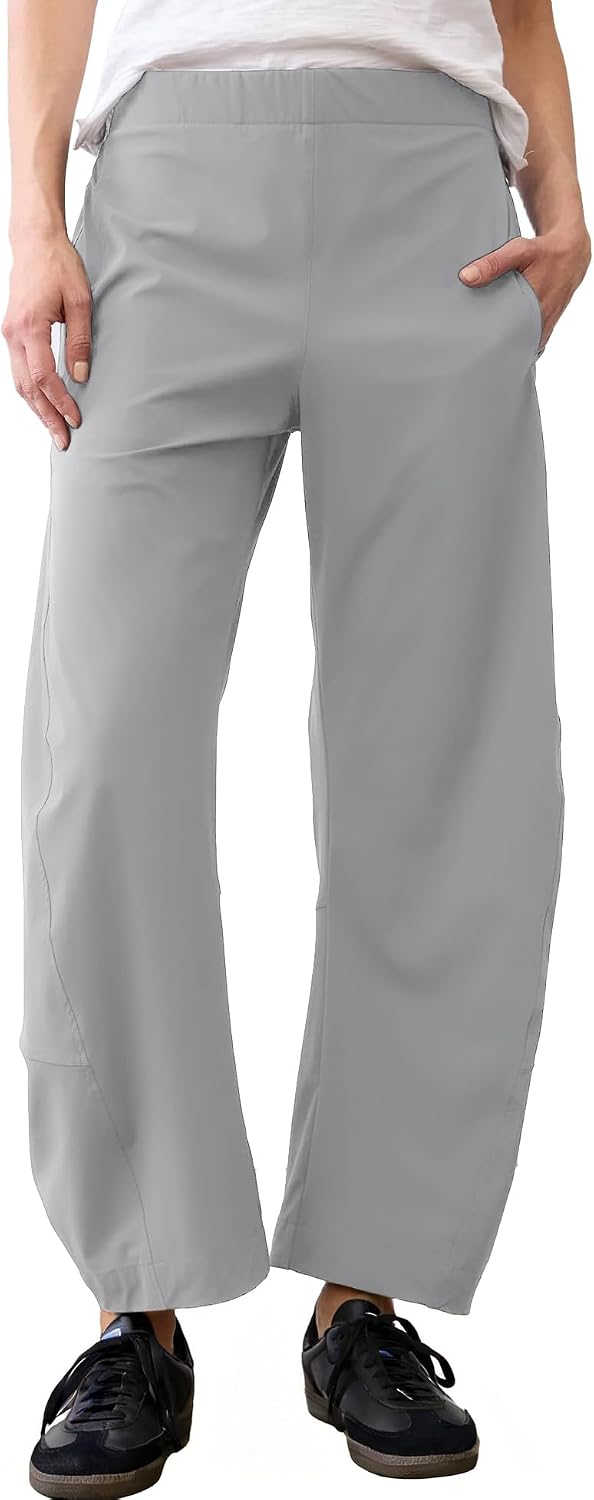 Violette Women's Barrel Leg Travel Pants with Hidden Elastic Waist & Side Pockets