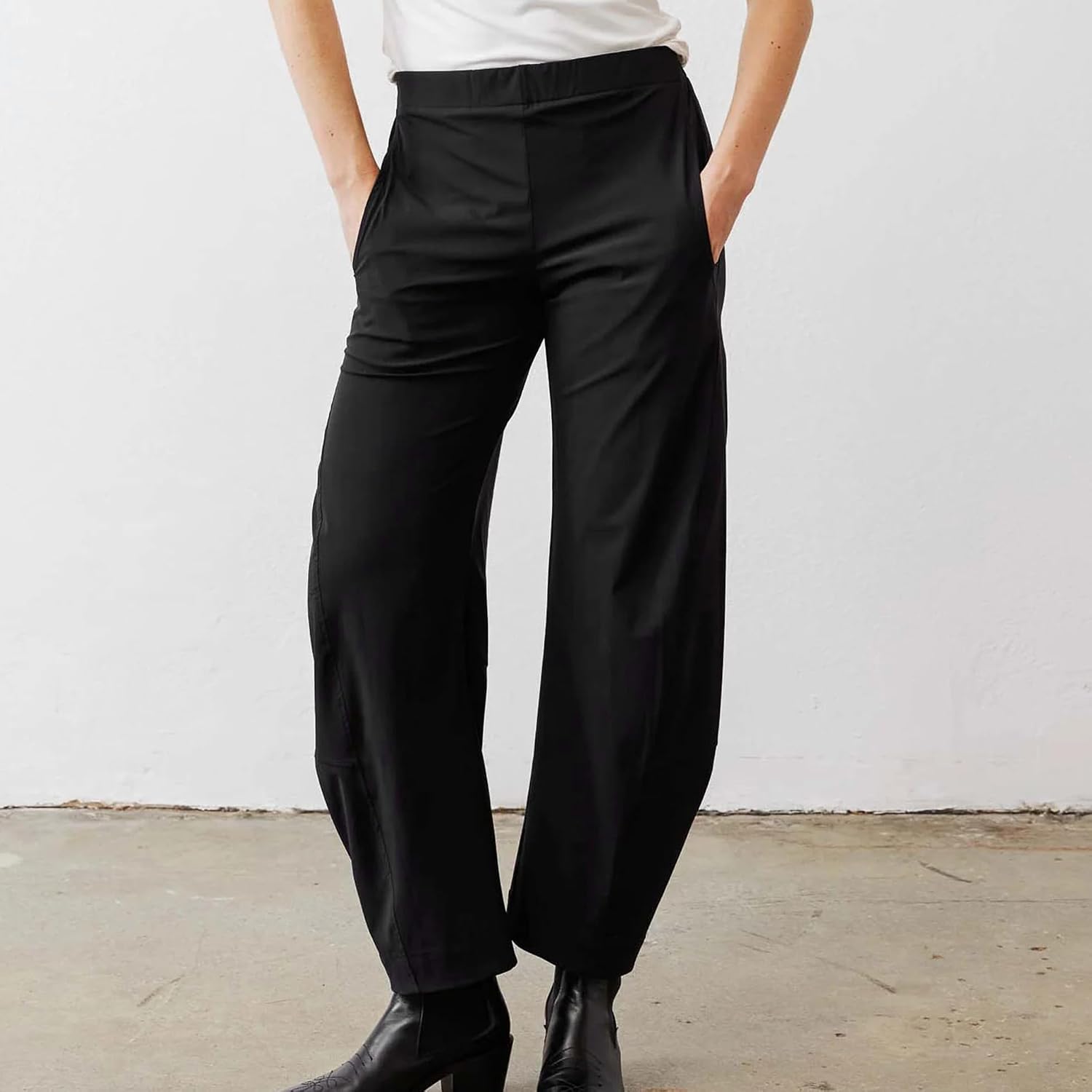 Violette Women's Barrel Leg Travel Pants with Hidden Elastic Waist & Side Pockets