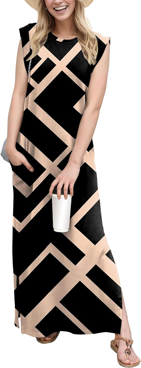 Coralie Women's Sleeveless Maxi Dress with Side Slit, Pockets & Wrinkle-Resistant Fabric