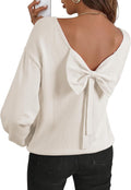 Tracy Women's Back Bow Knit Sweater – Open Back, Balloon Sleeves & Cozy Fit