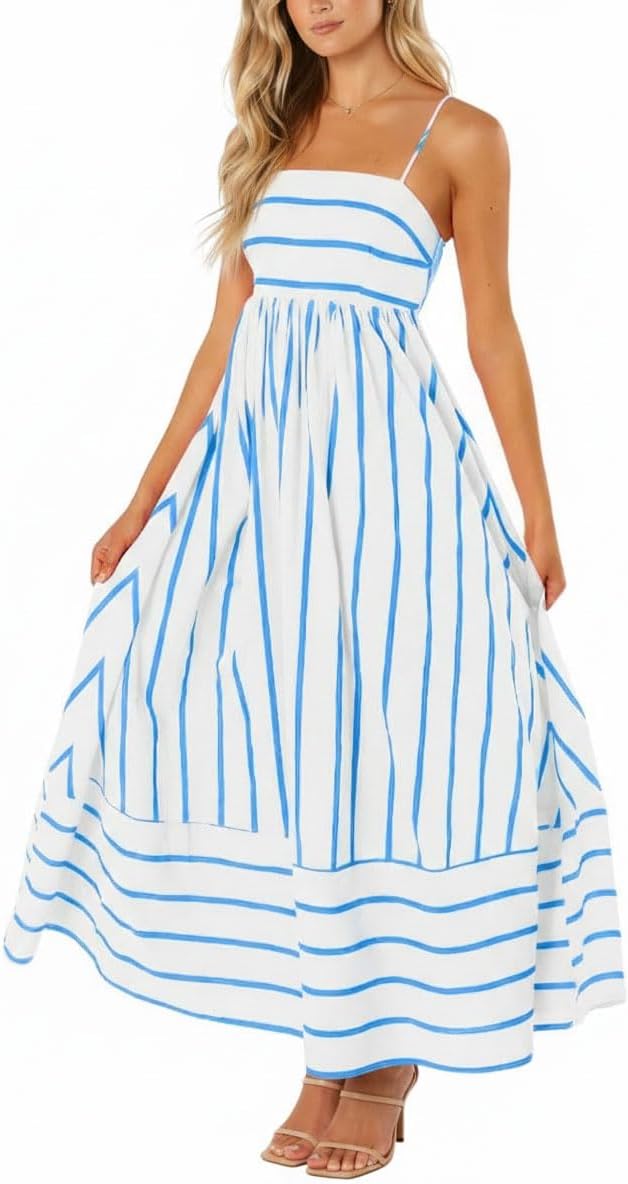 Seraphina Women's Striped Maxi Dress with Smocked Back, Cut-Out Detail & Pockets