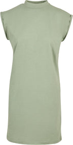 Ysabelle Cotton Drop Shoulder Mini Dress with Mock Neck and Rolled Sleeves Casual Style