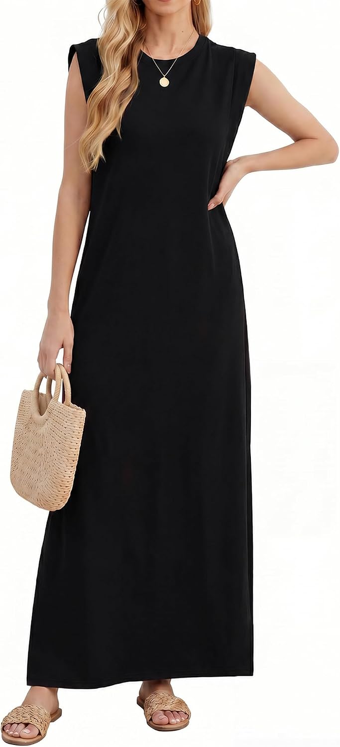 Milena Women's Sleeveless Maxi Tank Dress with Side Slit & Pockets