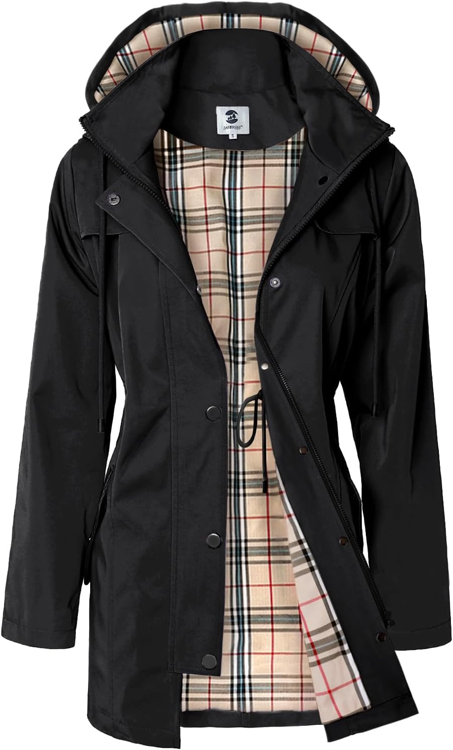 Neil Women's Water-Resistant Rain Jacket – With Hood, Drawstring Waist & Snap Handy Pockets
