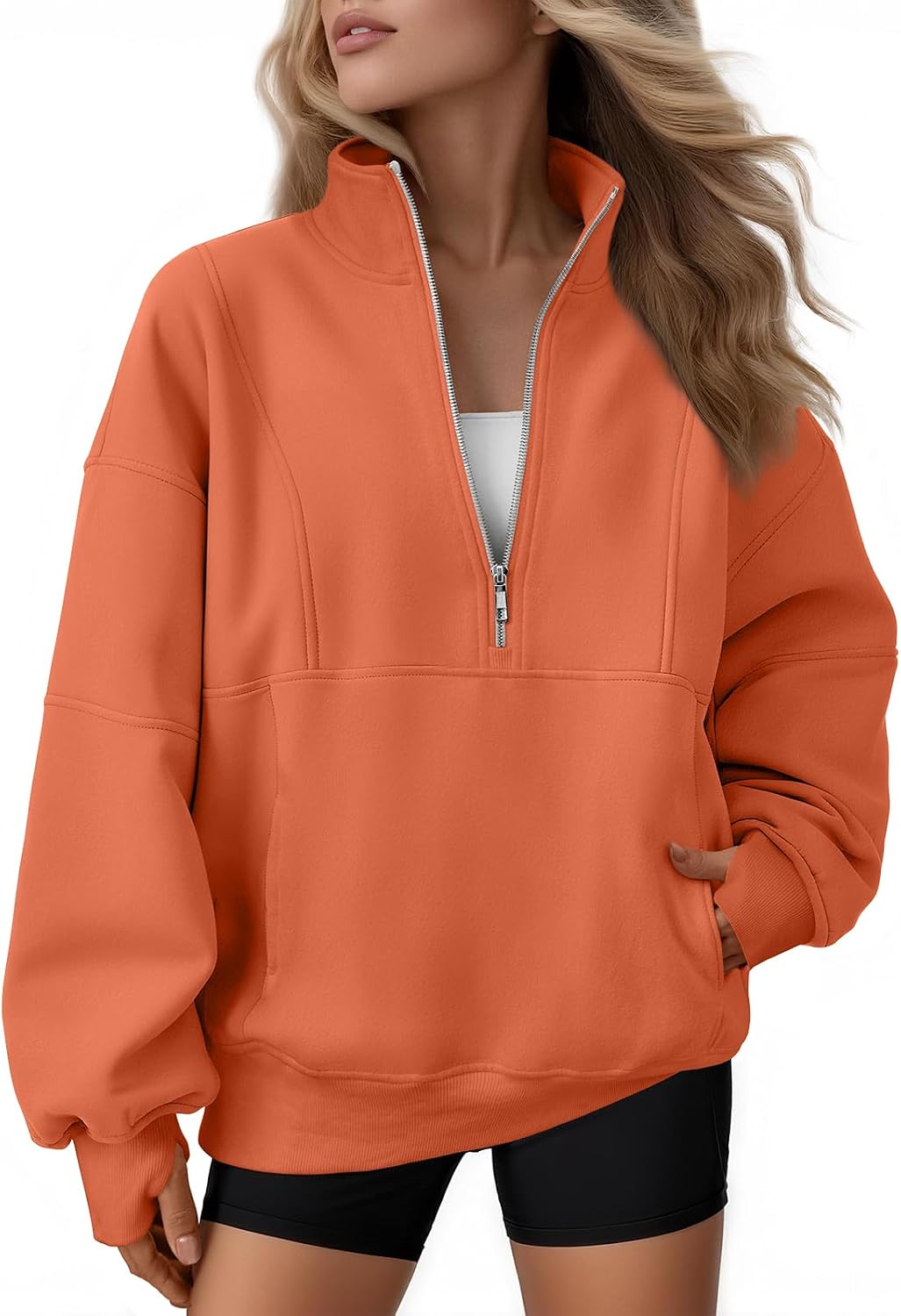 Isabella Women's Oversized 1/4-Zip Sweatshirt – Mock Neck, Fleece-Lined Interior & Handy Pockets