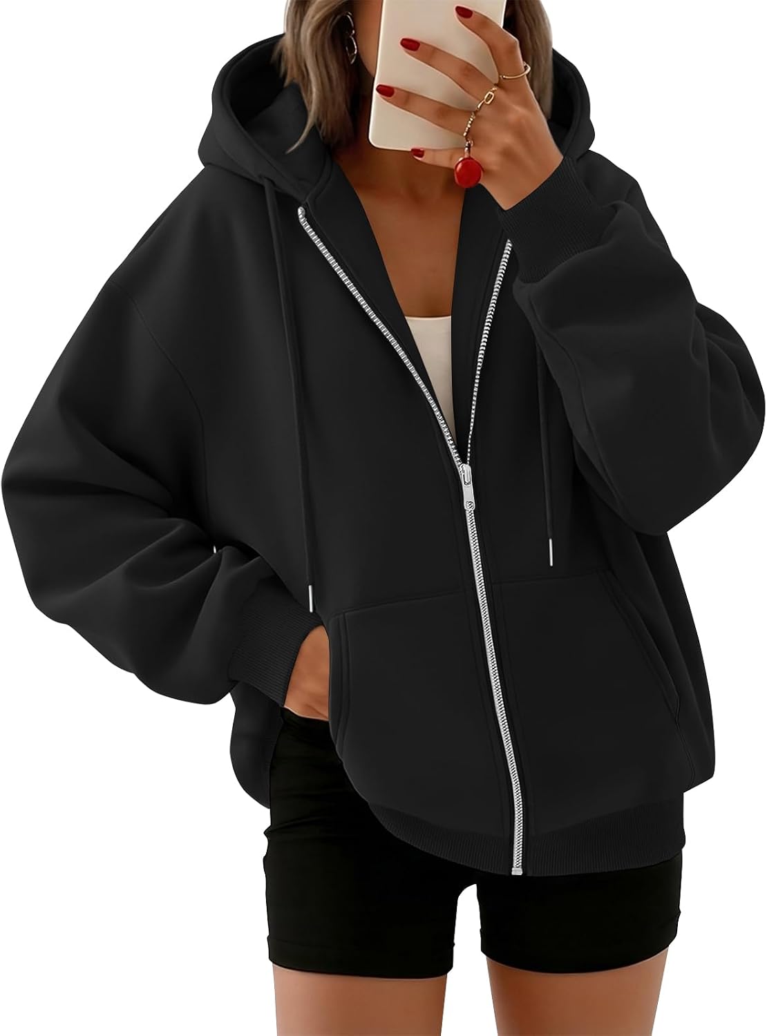 Roland Women's Oversized Zip-Up Hoodie – Fleece, Drawstring Hood & Side Slip Pockets