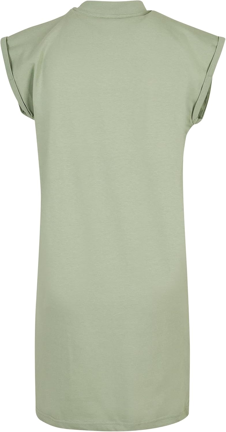 Ysabelle Cotton Drop Shoulder Mini Dress with Mock Neck and Rolled Sleeves Casual Style