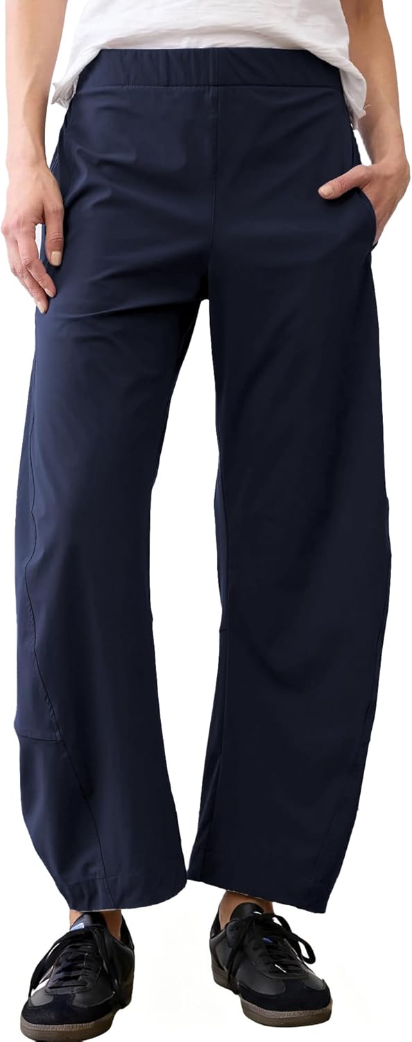 Violette Women's Barrel Leg Travel Pants with Hidden Elastic Waist & Side Pockets
