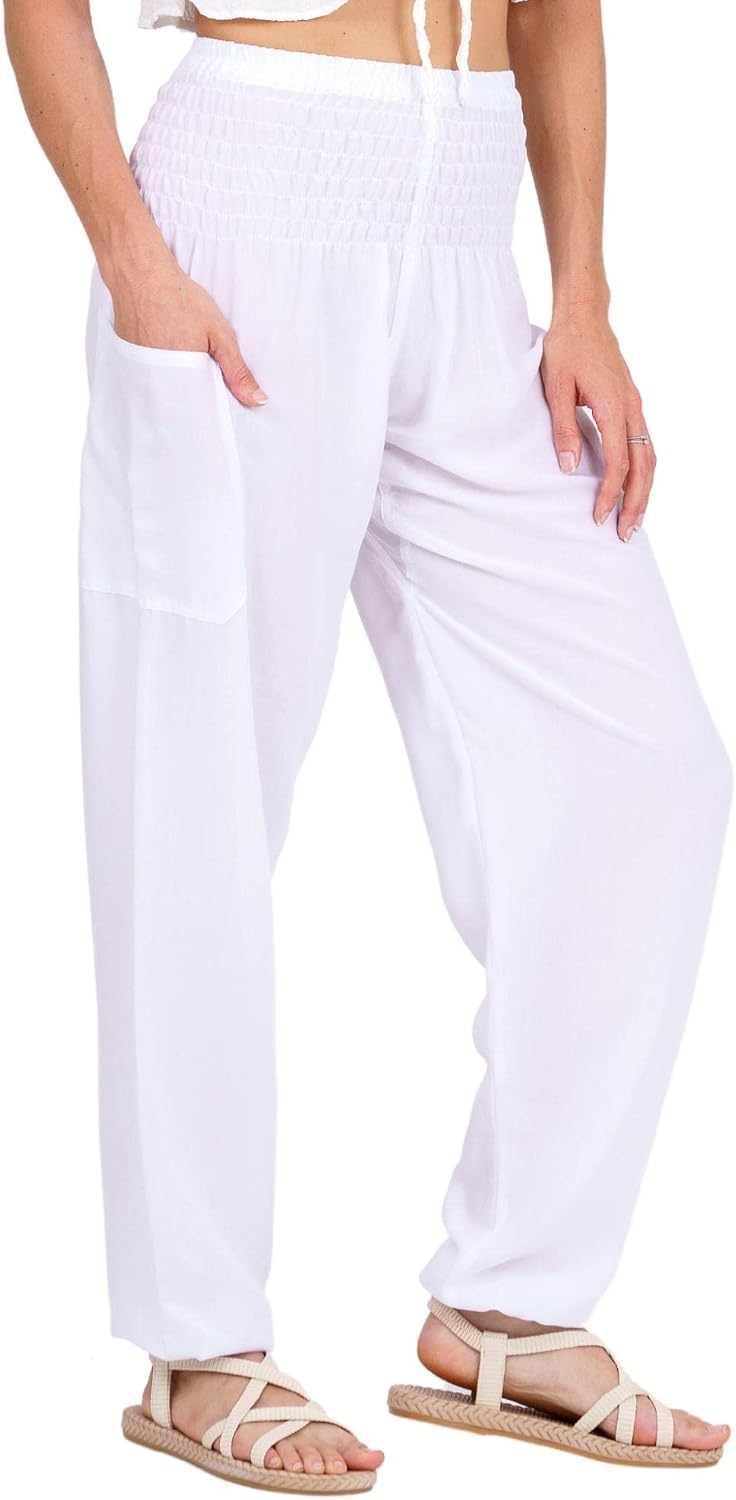 Soraya Bohemian Printed Harem Pants with Smocked High Waist and Side Pocket for Everyday Comfort