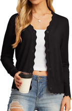 Nerina - Lightweight Knit Cardigan with Scalloped Trim and Button Front for Women