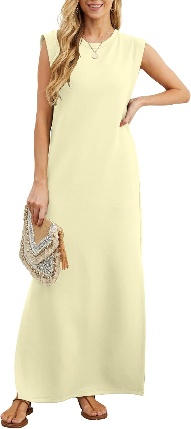 Coralie Women's Sleeveless Maxi Dress with Side Slit, Pockets & Wrinkle-Resistant Fabric