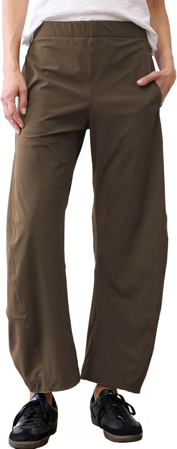 Violette Women's Barrel Leg Travel Pants with Hidden Elastic Waist & Side Pockets