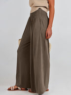 Fatima - Smocked High Waist Wide Leg Palazzo Pants with Pockets and Relaxed Fit