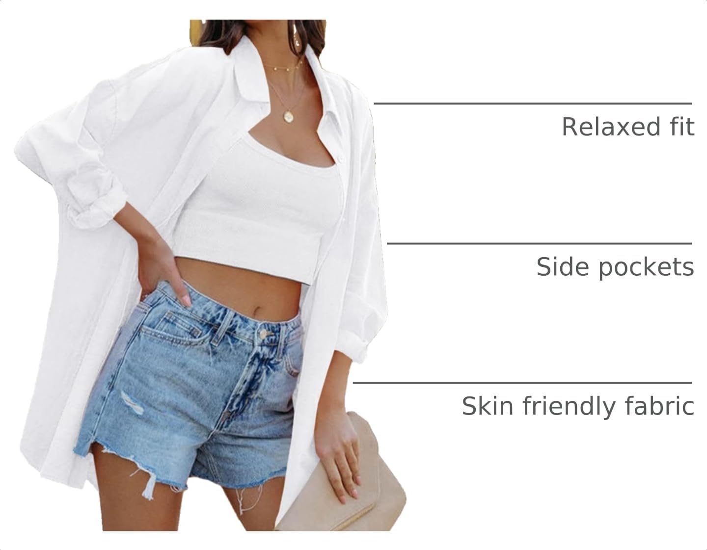 Jelai - Oversized Linen Blend Button-Down Blouse with Long Sleeves and Chest Pocket