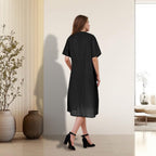 Seraphine Cotton Swing Dress – Short Sleeve Round Neck Midi Dress with Pockets