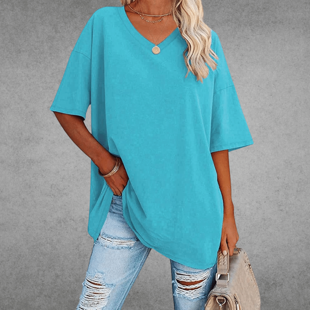 Aubrey Women's Oversized V-Neck T-Shirt – Lightweight Relaxed Tee with Breathable Fabric