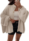 Alicia Women's Oversized Cardigan – Balloon Sleeves, Rib-Knit Fabric & Button-Up Front