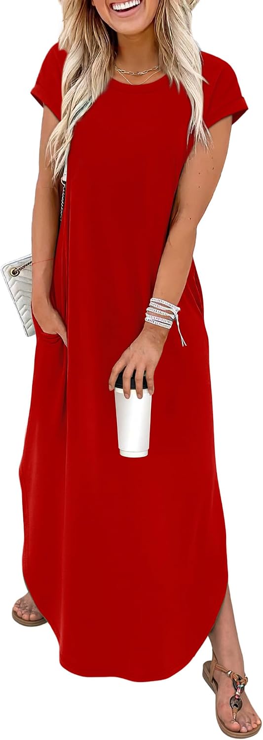Althea Floral Cap Sleeve Maxi Dress with Pockets, Crew Neck & Relaxed Summer Fit
