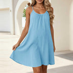 Amélie Cotton Linen Swing Dress – Sleeveless Spaghetti Strap Mini Sundress