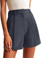 Celine - High Waist Tailored Pleated Shorts with Pockets for Smart Casual Summer Style