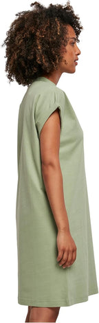 Ysabelle Cotton Drop Shoulder Mini Dress with Mock Neck and Rolled Sleeves Casual Style
