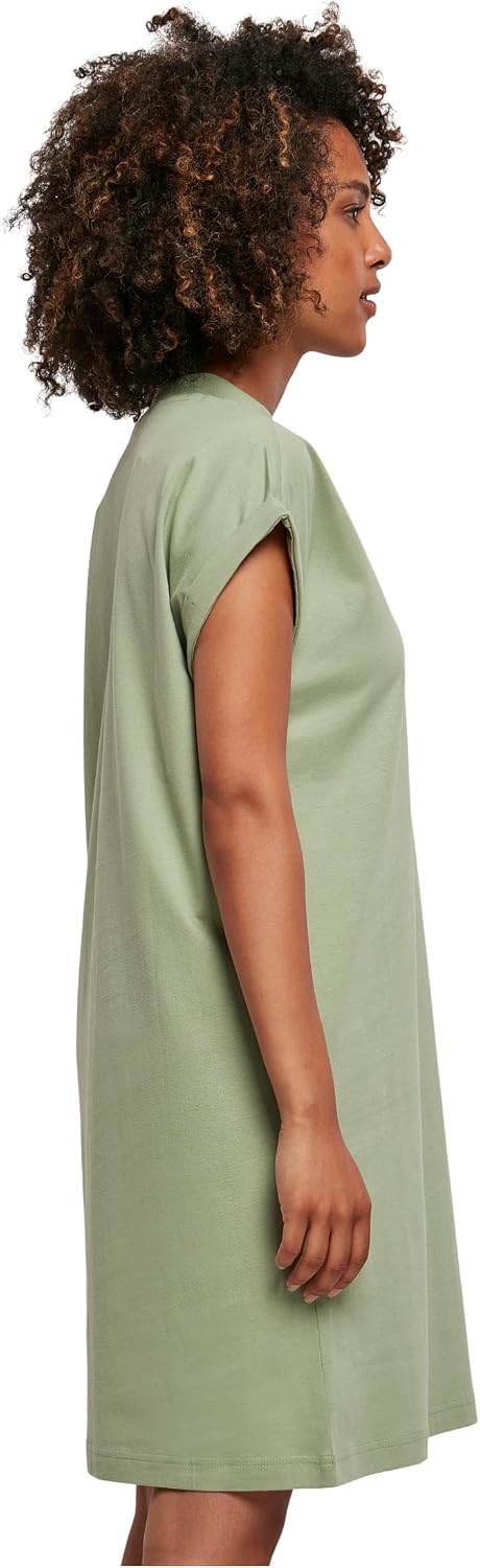 Ysabelle Cotton Drop Shoulder Mini Dress with Mock Neck and Rolled Sleeves Casual Style