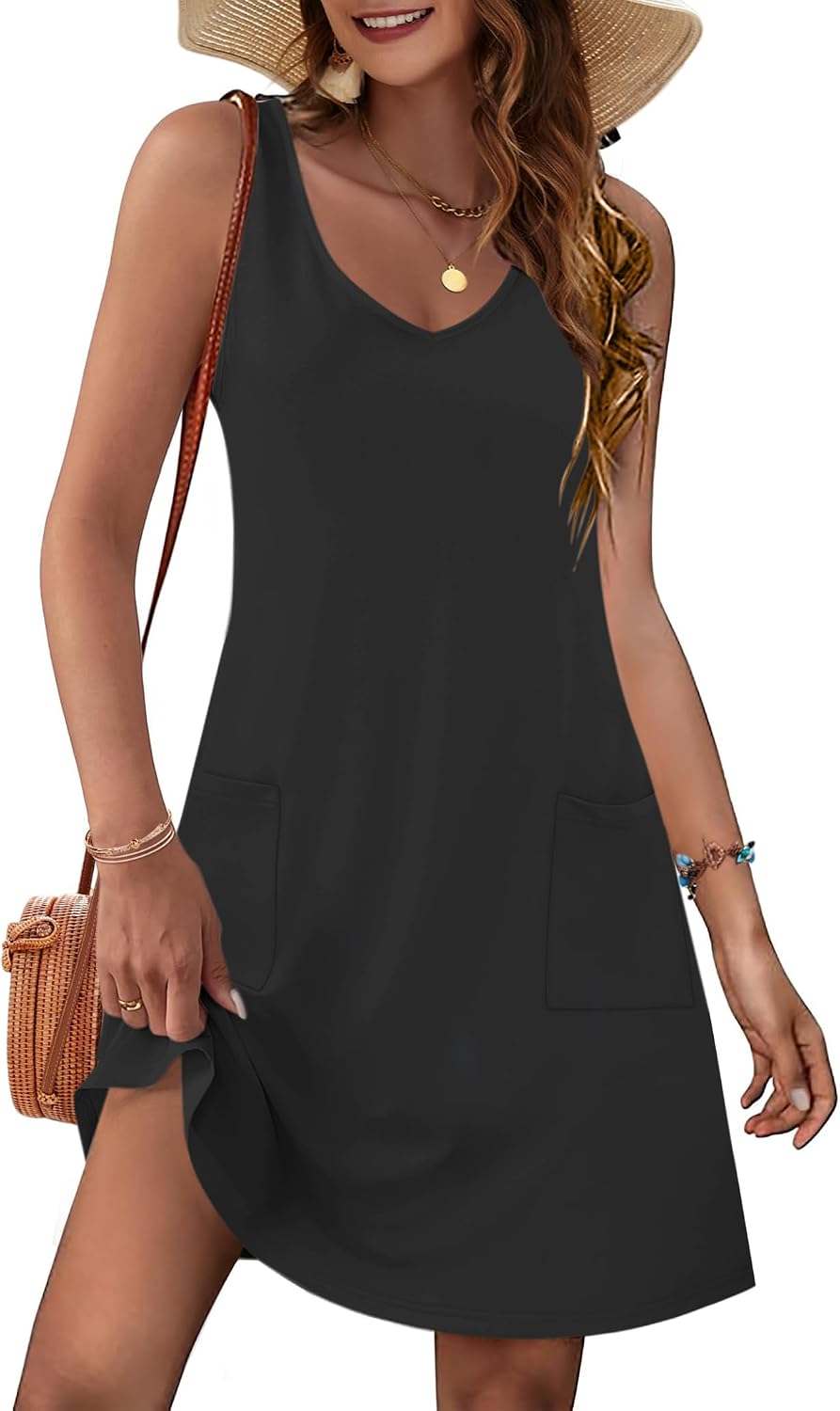 Maelis Women's Floral Sleeveless V-Neck Mini Dress with Side Pockets