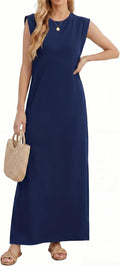 Milena Women's Sleeveless Maxi Tank Dress with Side Slit & Pockets