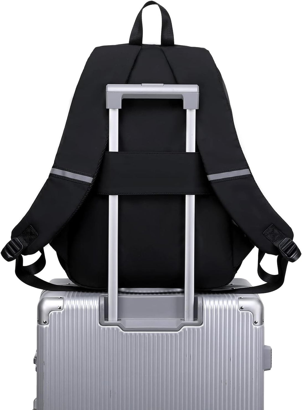 Lucia Large Black Laptop Backpack for College with Pom-Pom Charm and Luggage Strap