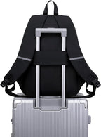 Lucia Large Black Laptop Backpack for College with Pom-Pom Charm and Luggage Strap