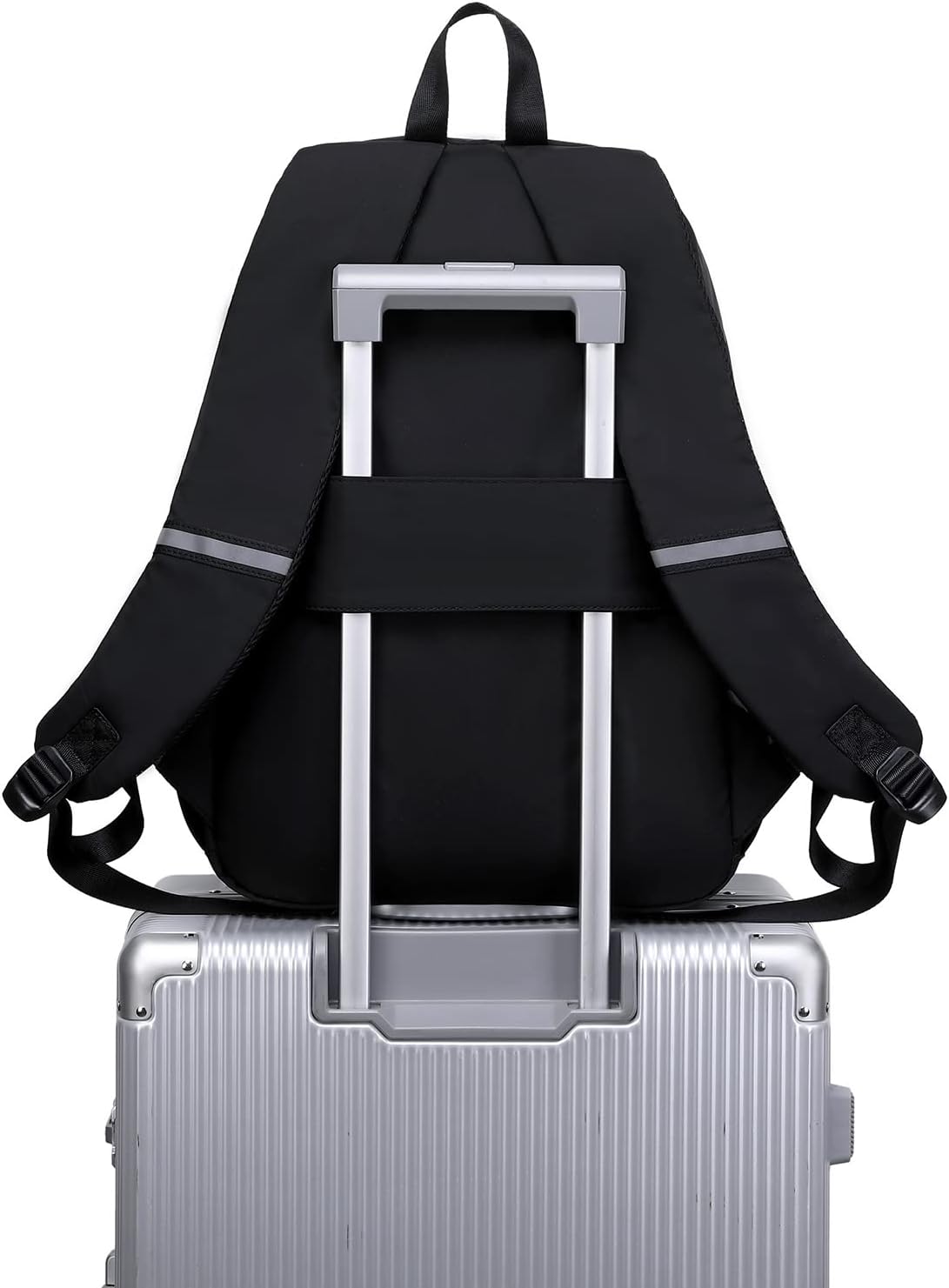 Lucia Large Black Laptop Backpack for College with Pom-Pom Charm and Luggage Strap