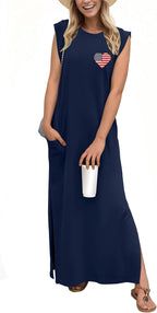 Coralie Women's Sleeveless Maxi Dress with Side Slit, Pockets & Wrinkle-Resistant Fabric