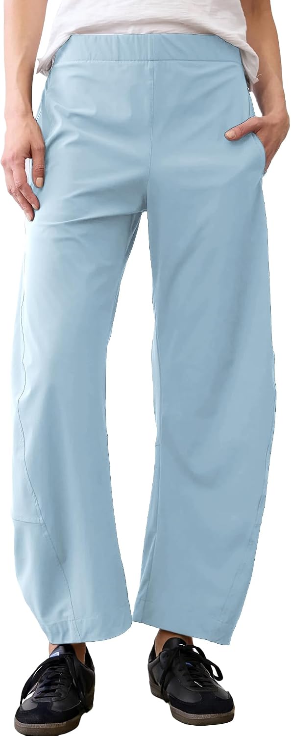 Violette Women's Barrel Leg Travel Pants with Hidden Elastic Waist & Side Pockets