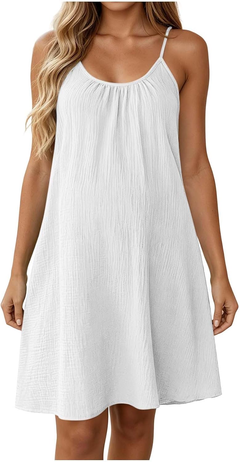 Amélie Cotton Linen Swing Dress – Sleeveless Spaghetti Strap Mini Sundress