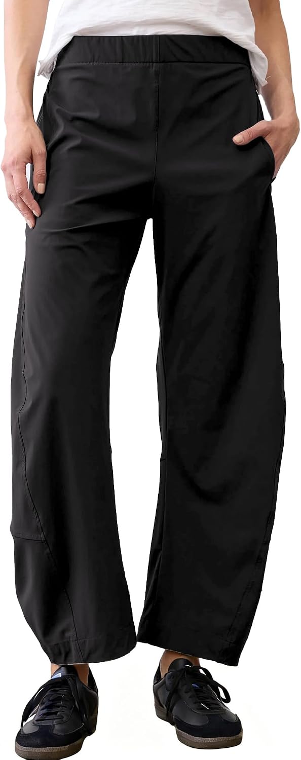 Violette Women's Barrel Leg Travel Pants with Hidden Elastic Waist & Side Pockets