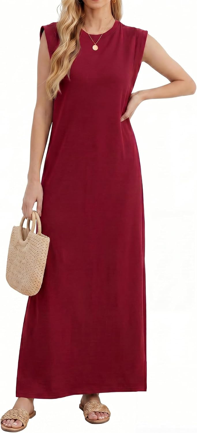 Milena Women's Sleeveless Maxi Tank Dress with Side Slit & Pockets