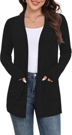 Marielle Lightweight Open-Front Long Cardigan with Pockets for Everyday Layering