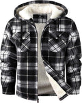 Aoibhinn Men's Plaid Flannel Jacket – Sherpa Lined, With Hood, Full-Length Zipper & 4 Handy Pockets