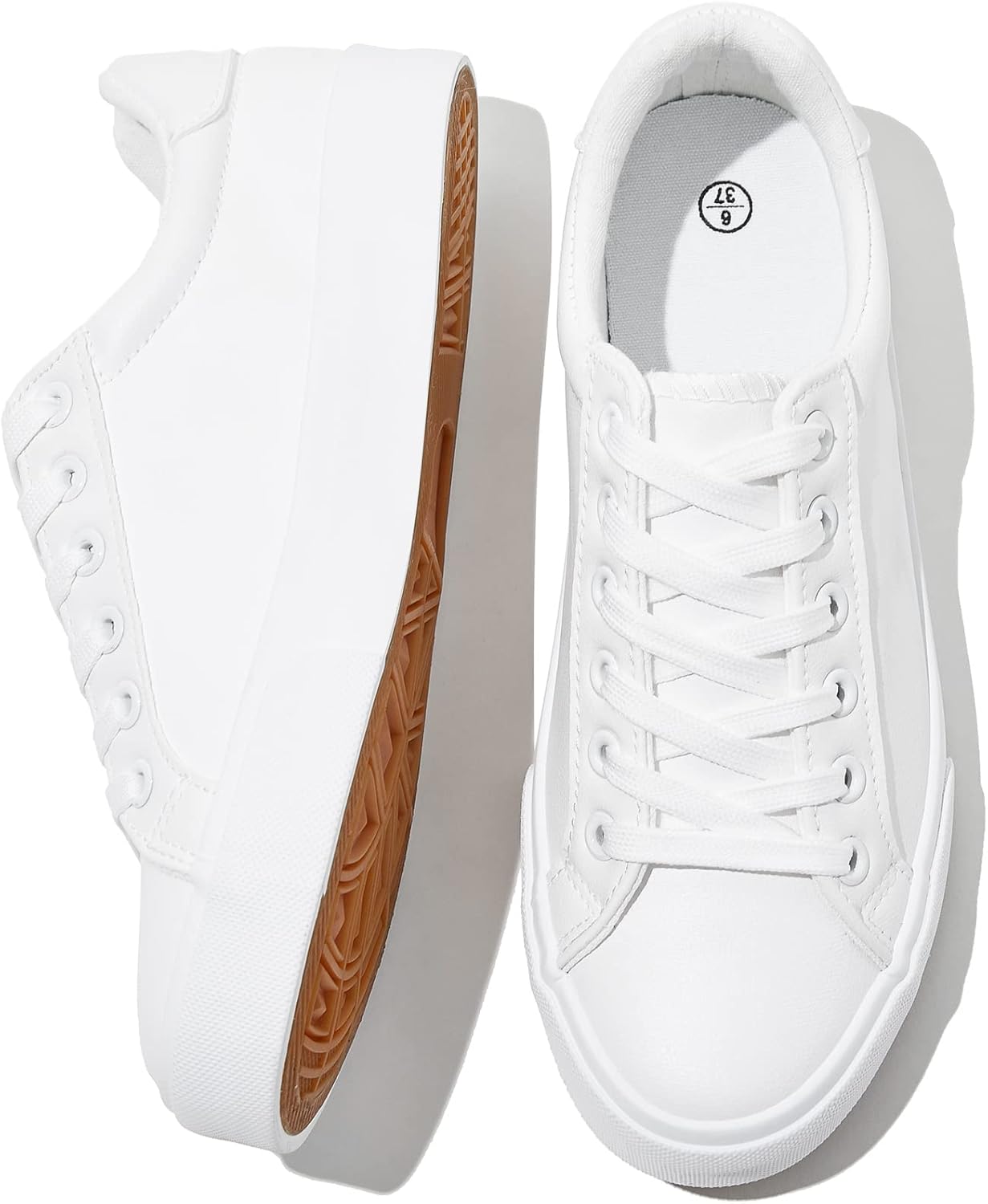 Avery - Classic White PU Leather Lace-Up Sneakers for Women Casual Everyday Comfort