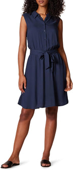 Camélia Women's Sleeveless Shirt Dress with Tie Waist & Flared Skirt