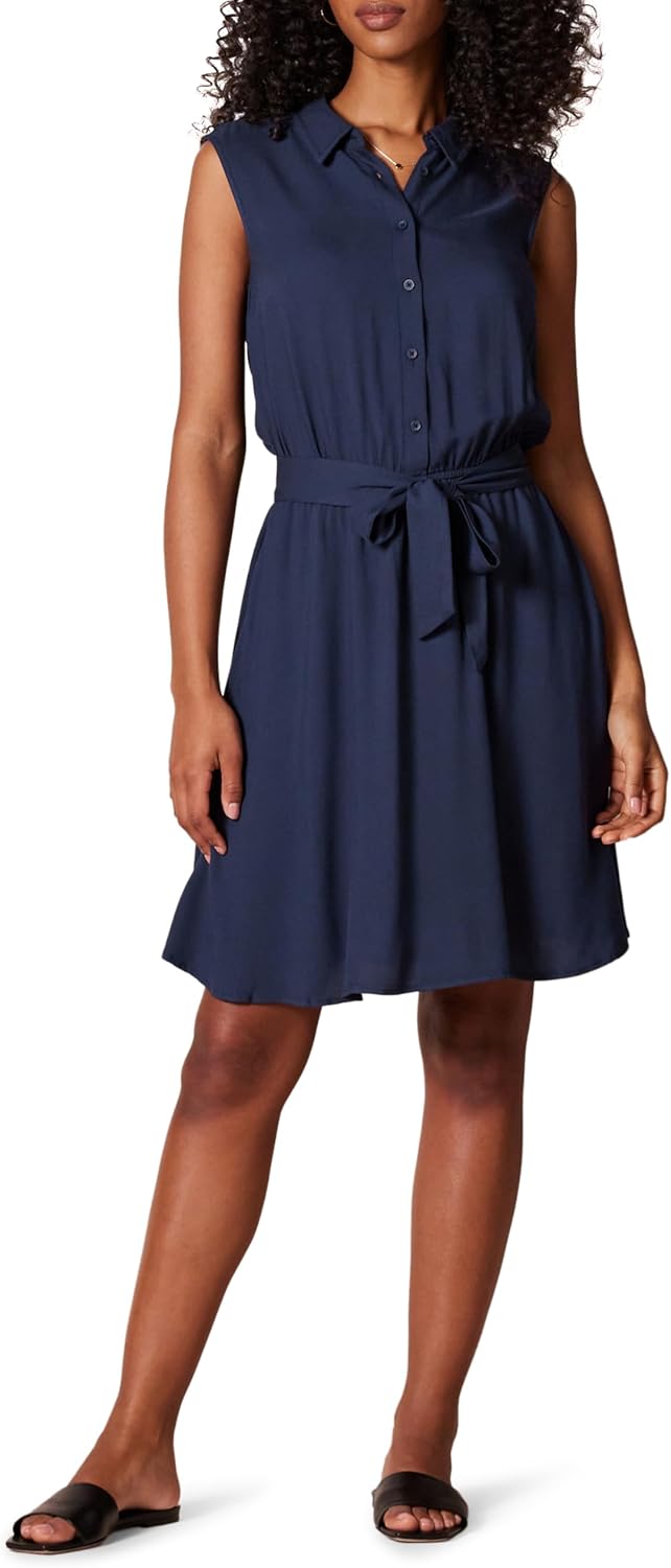 Camélia Women's Sleeveless Shirt Dress with Tie Waist & Flared Skirt