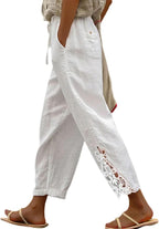 Blaire - Cotton Capri Pants with Lace Hem, Drawstring Waist, Pockets and Loose Fit