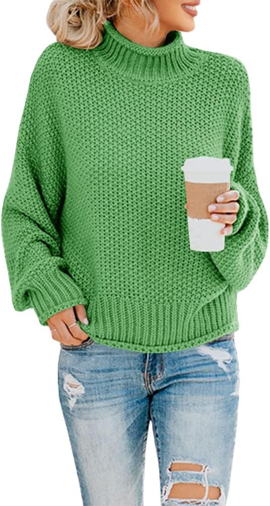 Erin Women's Cable Knit Turtleneck Sweater – Dolman Sleeves, Loose Silhouette & Hip Length