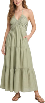 Soleia Women's Twist Halter Maxi Dress with Tiered Skirt, Cut-Out Detail & Pockets