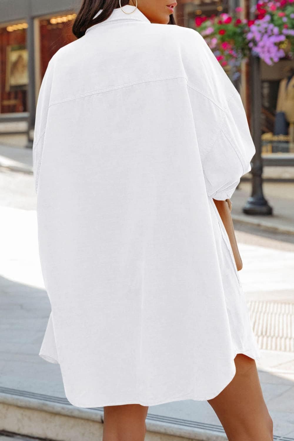 Jelai - Oversized Linen Blend Button-Down Blouse with Long Sleeves and Chest Pocket