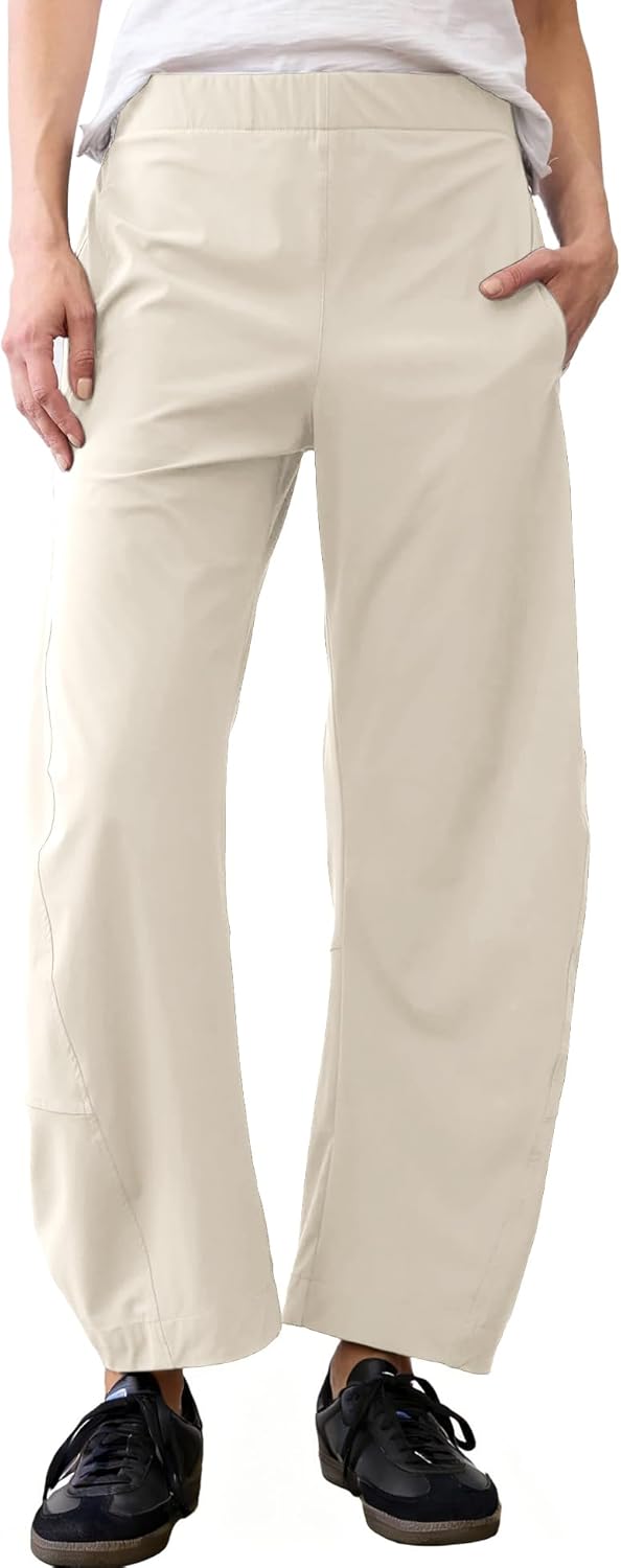 Violette Women's Barrel Leg Travel Pants with Hidden Elastic Waist & Side Pockets