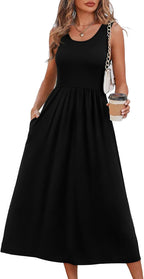 Maeve Women's Sleeveless Midi Dress with Empire Waist, Flowy A-Line Skirt & Side Pockets